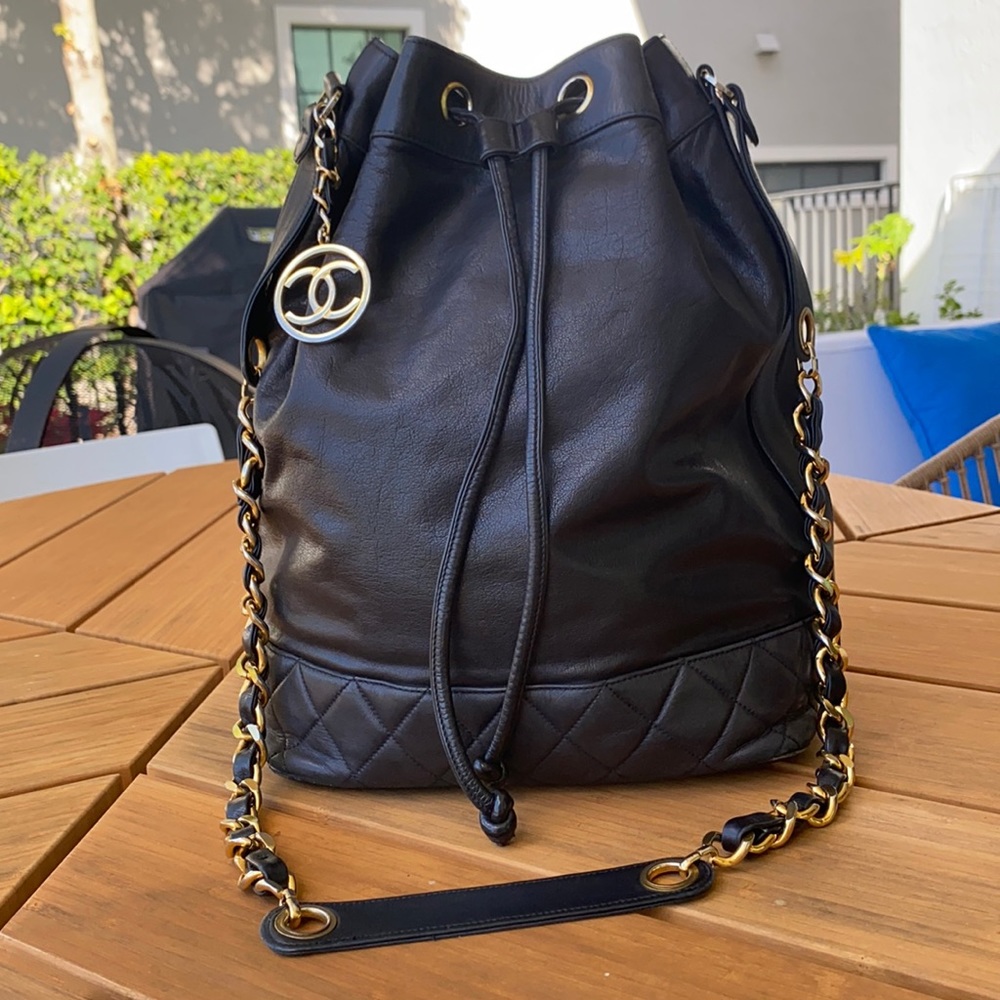 Authentic vintage Chanel Black bucket bag